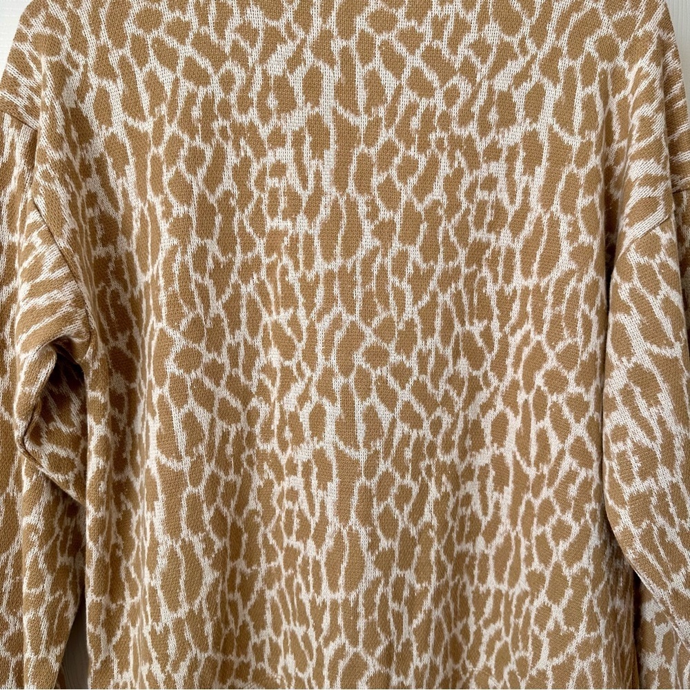 LOFT Animal Print Mock Neck Sweater Neutral Tan Knit Top M - Picture 3 of 5